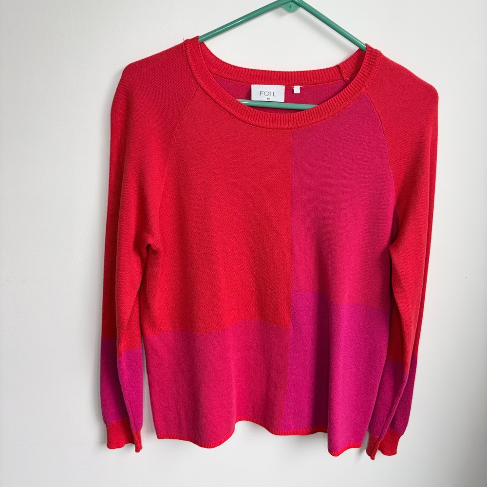 FOIL Colorblock Sweater XS Artsy Red Pink Viscose Cotton‎ Knit Crew Pullover